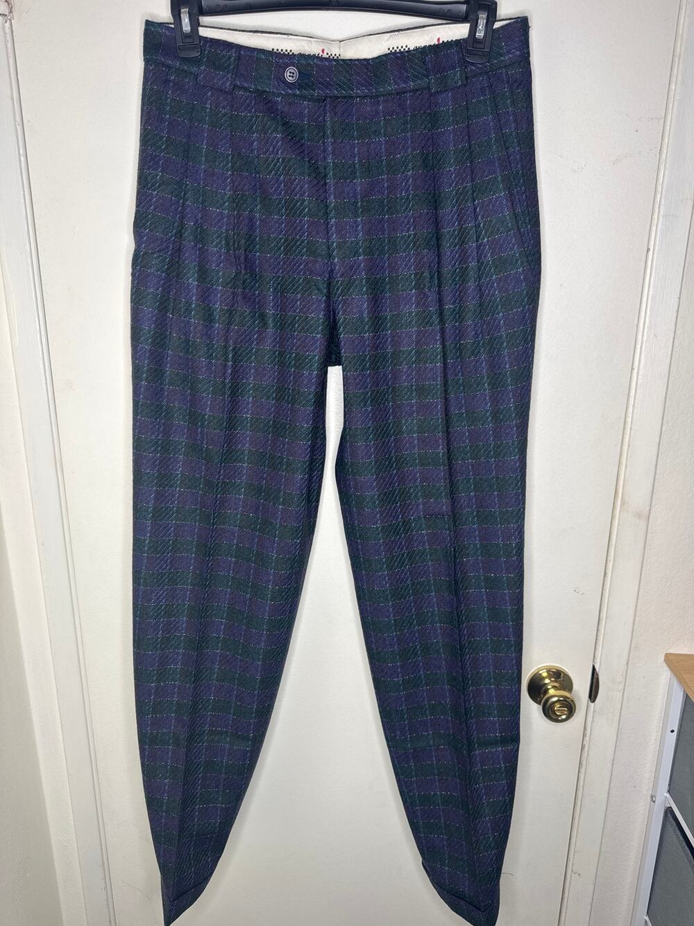 Vtg W34” Avanti Double Pleat Tartan Plaid Wool Blend Dark Academia Pants NWT